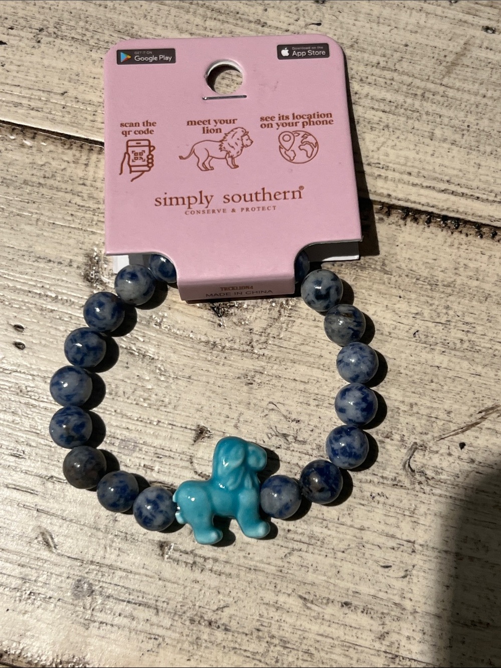 Simply Southern Blue Beaded Bracelet with Turquoise Lion Charm